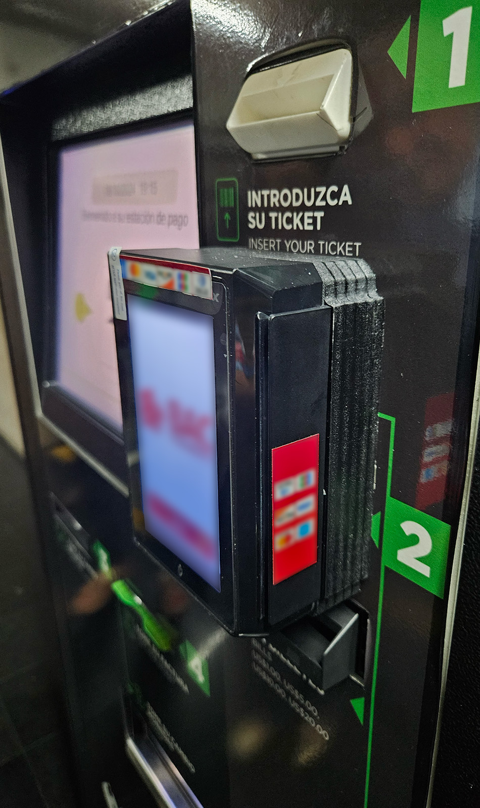 POS terminal installed in the payment kiosk with the PVC adapter