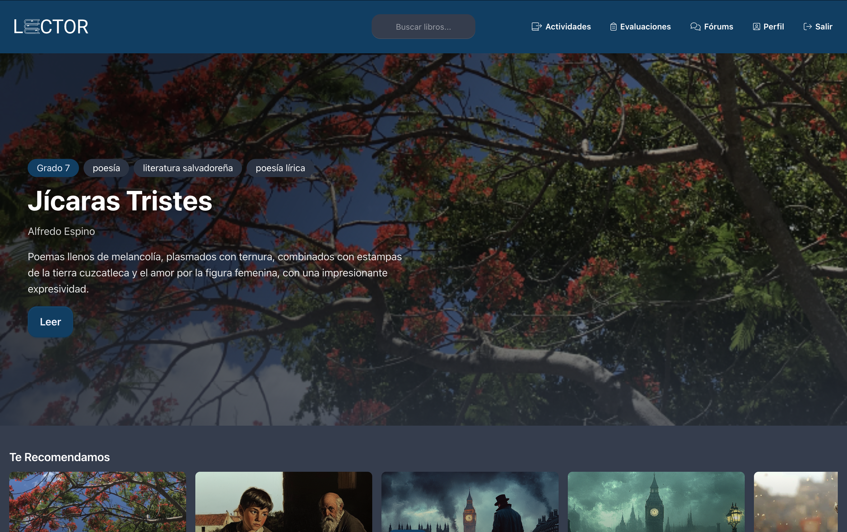 Lector home: digital library with books recommended by grade